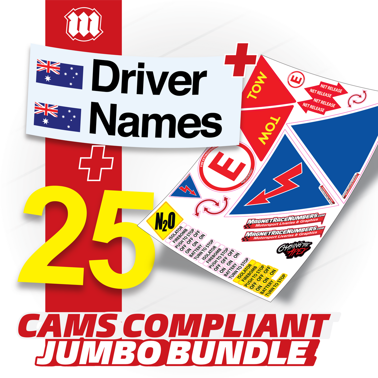 Motorsport Australia (CAMS) Compliance Bundle – Driver Names, Dayglo Number & Decal Kit