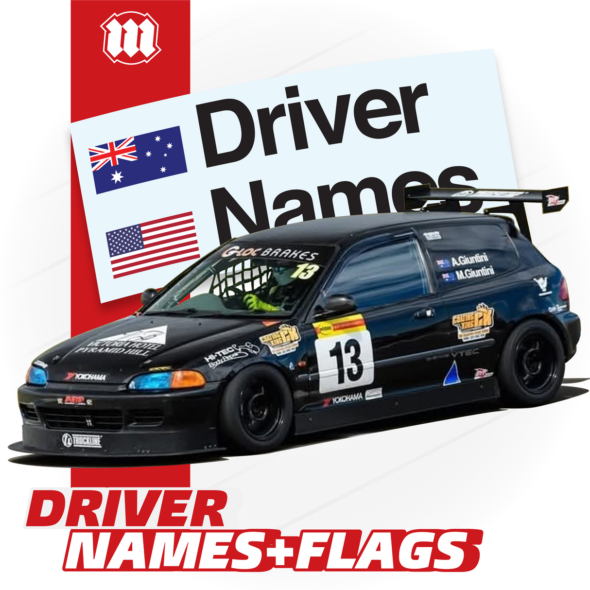 Custom Driver Name & Flag Decals