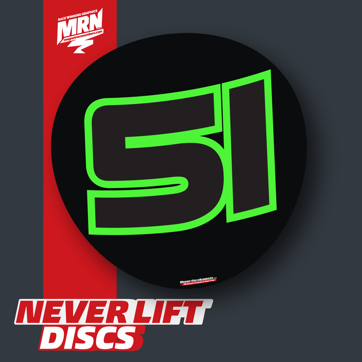 Never Lift Circle Disc Racing Numbers - Blacked Out